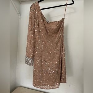 Shail K One Shoulder Nude Beaded Dress Size 6